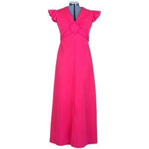 Vintage 1960s 1970s Mod Pink Party Gown Long Dress 70s 60s Vtg S small 4 6 Tie